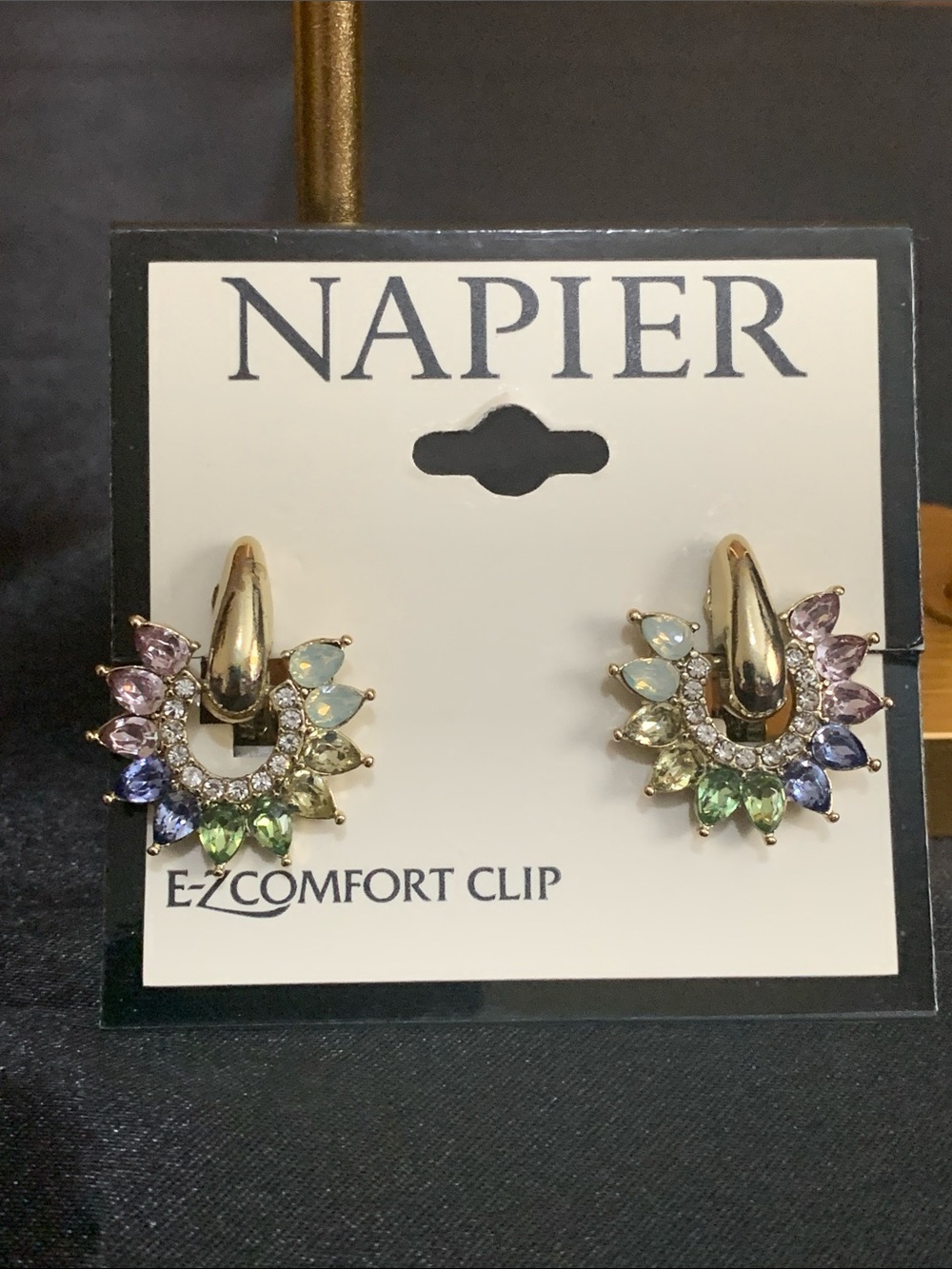 NWT Napier gold tone multi color clip on earrings